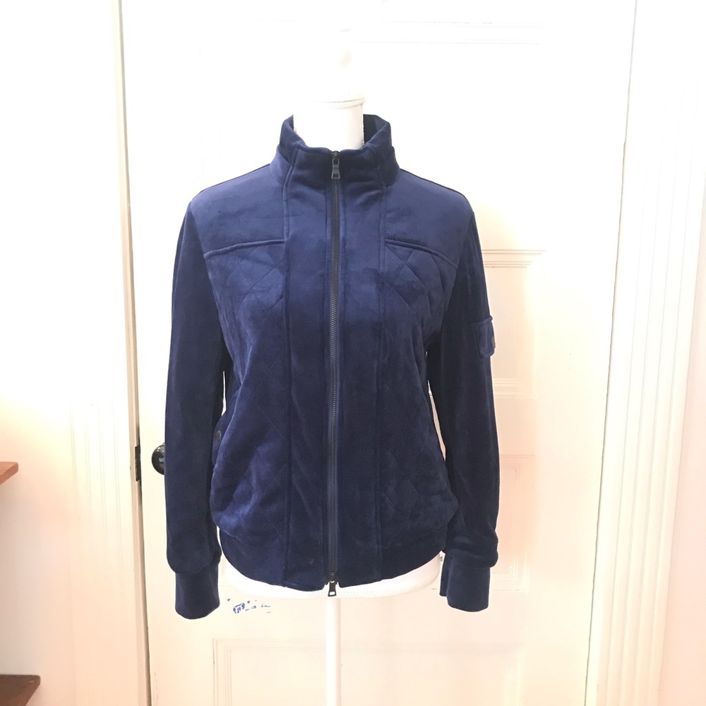 Laundry by Shelli Segal Blue Velvet Quilted Bomber Jacket